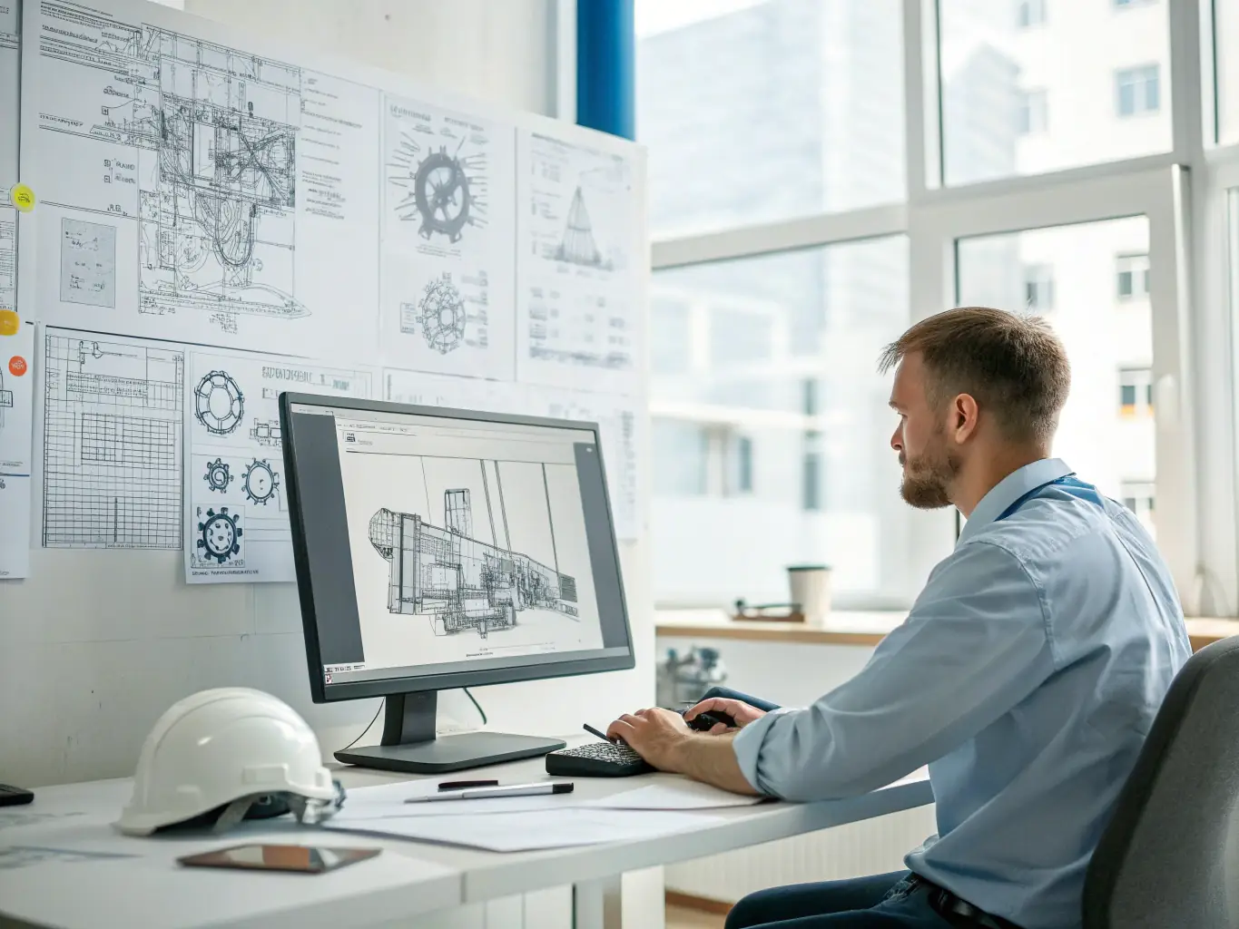 An illustration depicting the process of drafting from concept to fabrication, showing sketches evolving into detailed workshop drawings, emphasizing collaboration and precision.
