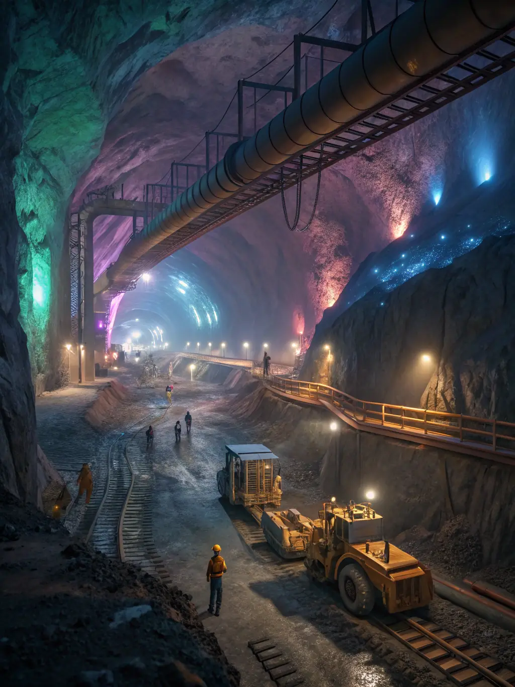 A vibrant 3D model of a mining conveyor system, highlighting the complexity and detail achievable with 3D drafting.