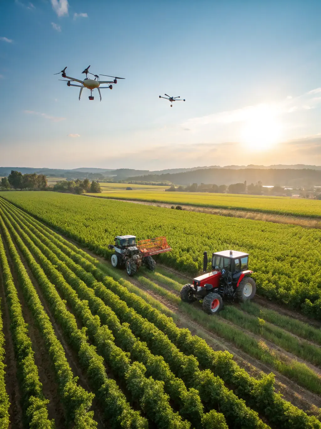A photograph of agricultural machinery working in a field, highlighting the role of technology in modern farming.