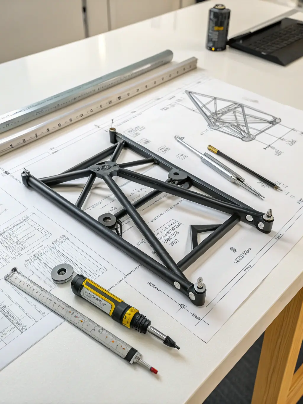 A workshop fabrication drawing of a steel structure, ready for manufacturing.