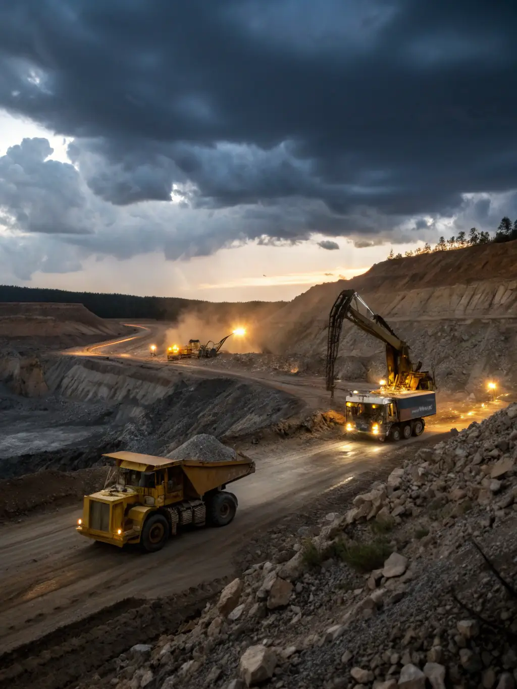 A photograph of a modern mining facility with complex machinery and infrastructure, emphasizing the technological aspects of mining.