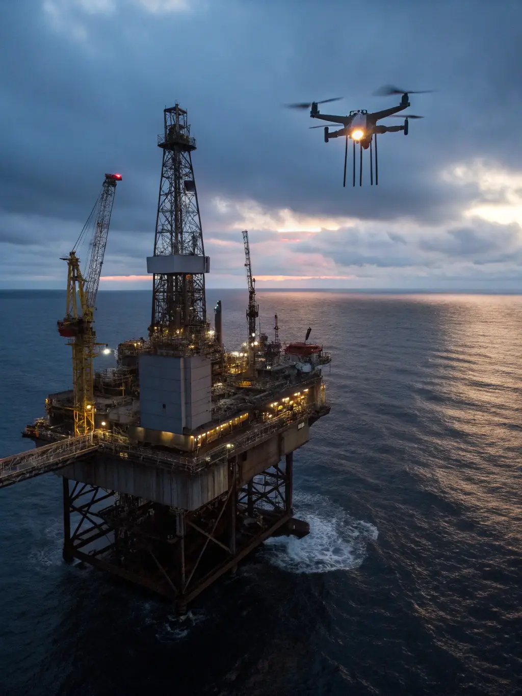 A drone performing a detailed visual inspection of a quarry face, highlighting potential instability or hazards, with a focus on safety and precision.