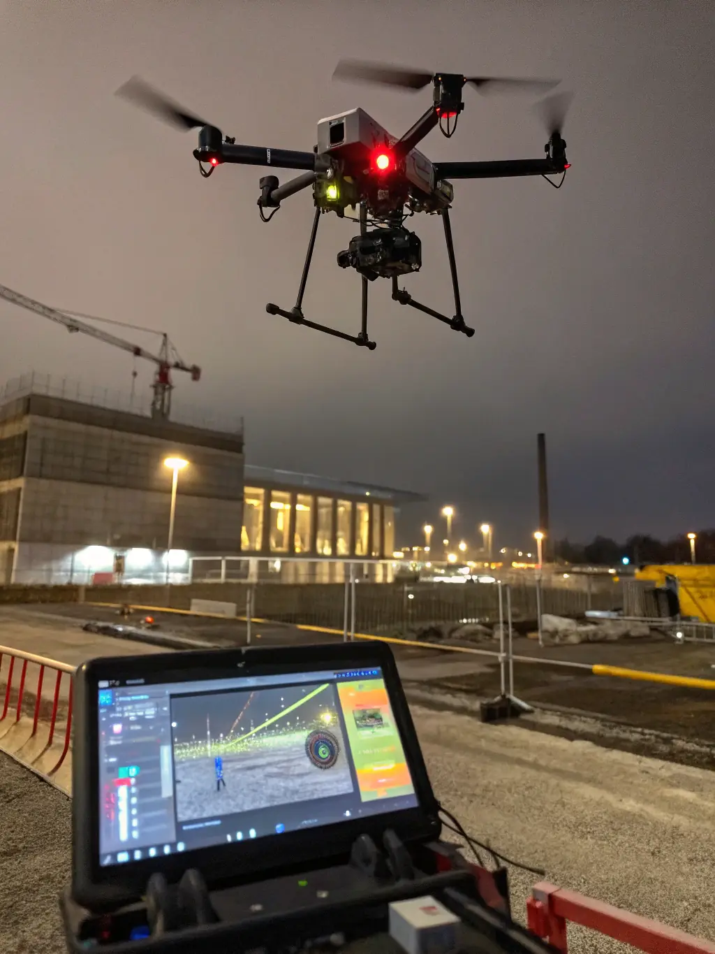 A thermal imaging drone inspecting a building's facade, identifying areas of heat loss or insulation issues, ensuring energy efficiency and cost savings.